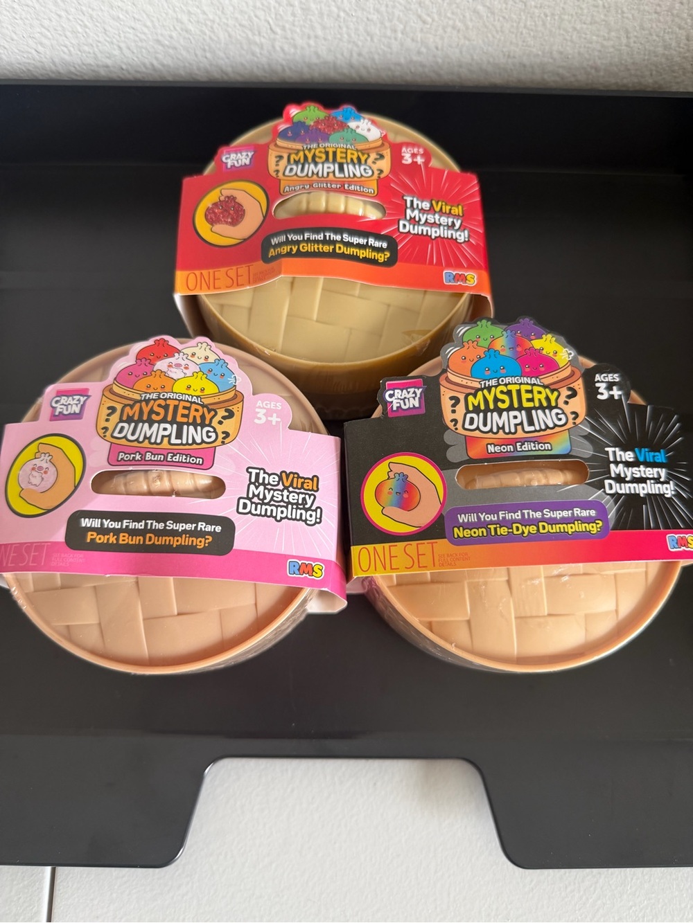 Set of 3 - RMS Crazy Fun Squishy Dumplings - Angry Glitter + Pork Bun + Neon